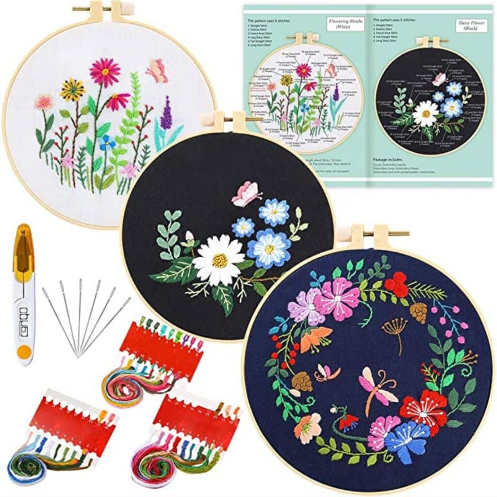 Santune 4 Pack Embroidery kit with Patterns and Instructions,DIY Beginner  Cross Stitch Kits for Adults, with 4 Embroidery Clothes Women and Flower