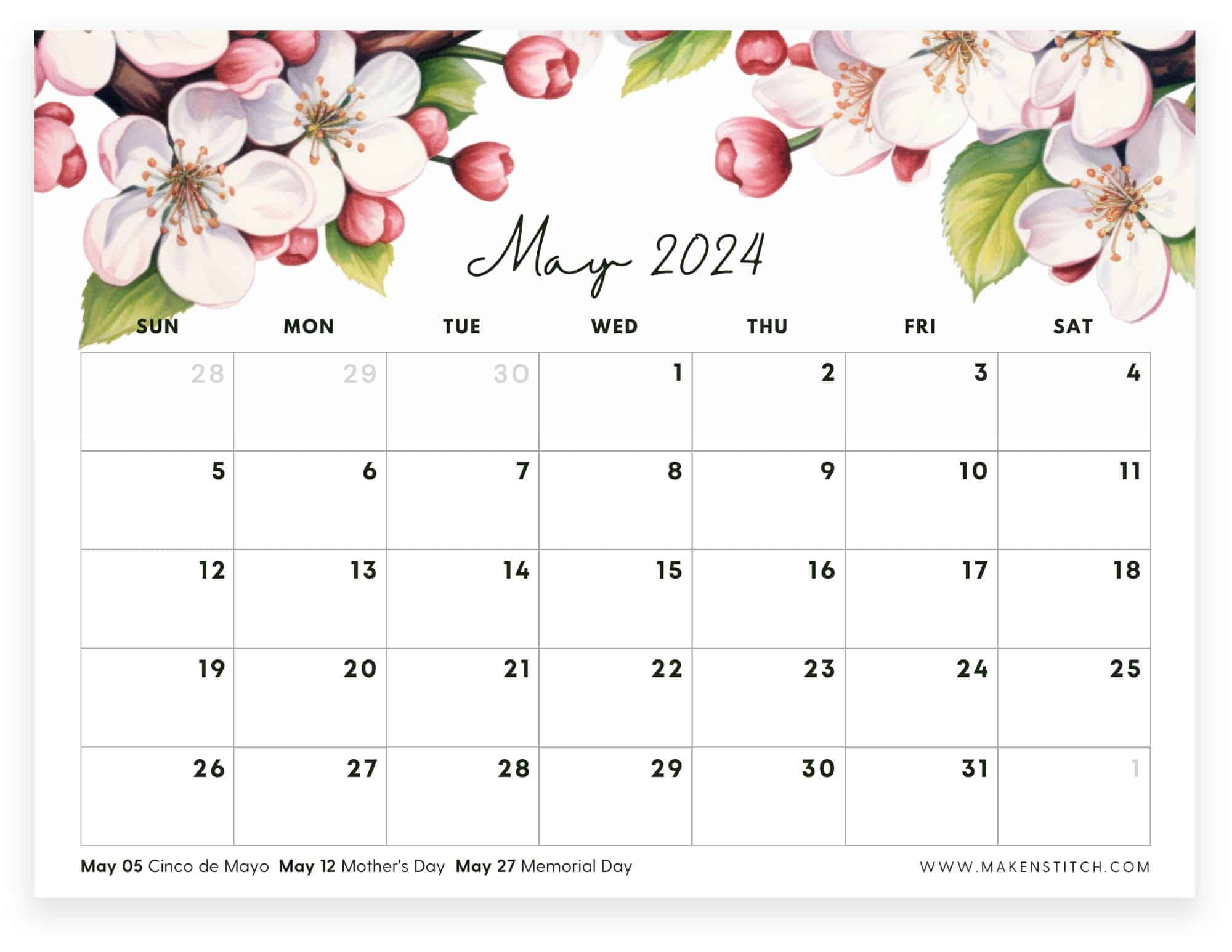 May 2024 calendar free printable makenstitch