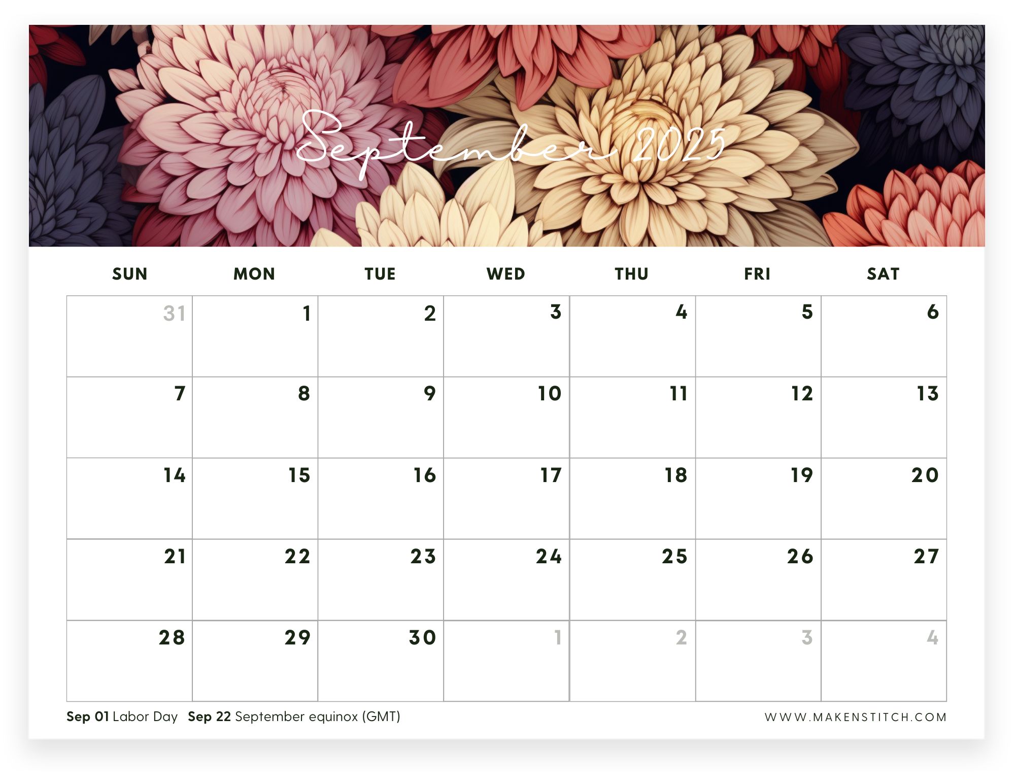 Free september 2025 calendar printables makenstitch