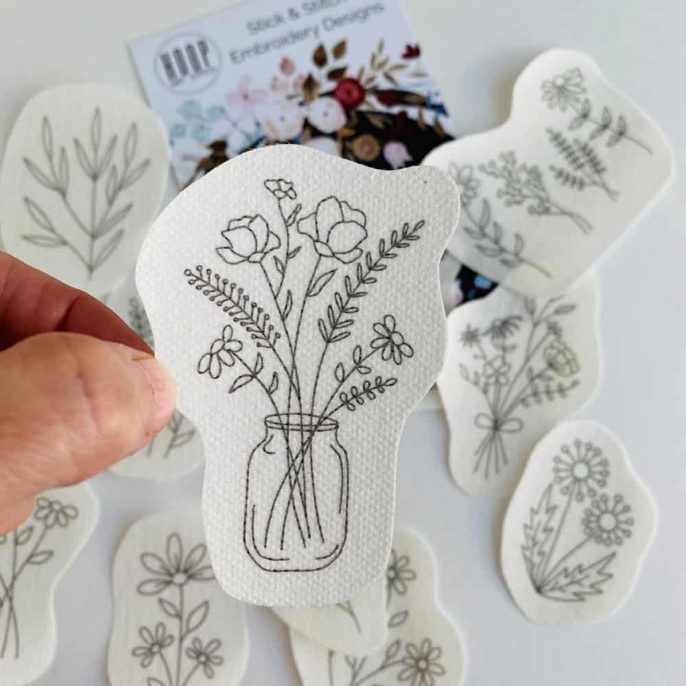 Wildflower Embroidery Patterns Stick and Stitch Embroidery Designs Peel and  Stitch Floral Hand Embroidery Transfer 
