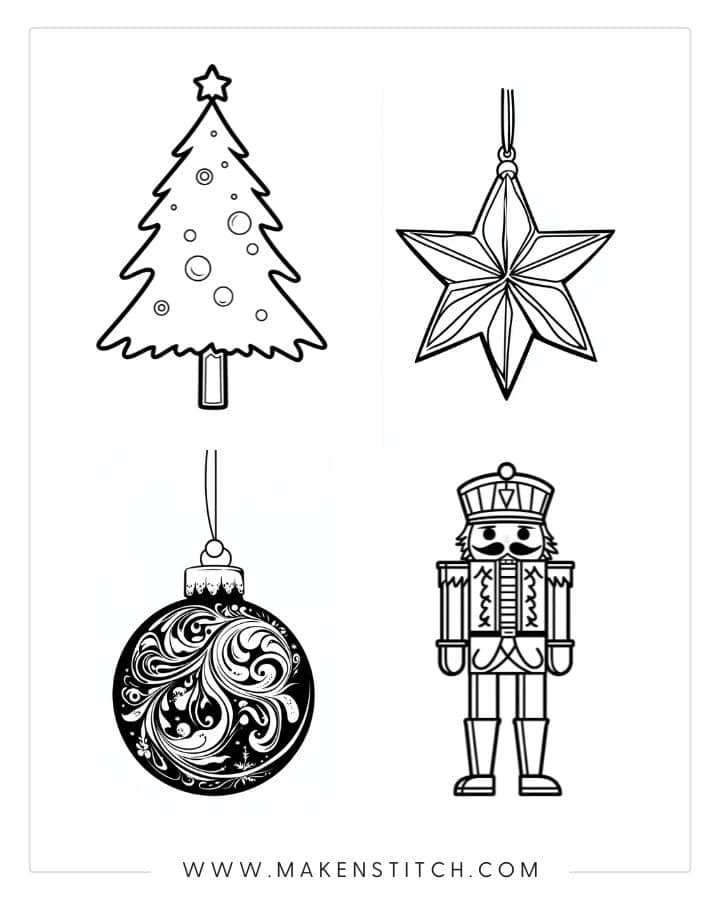 18 Christmas Ornaments Coloring Pages from Makenstitch