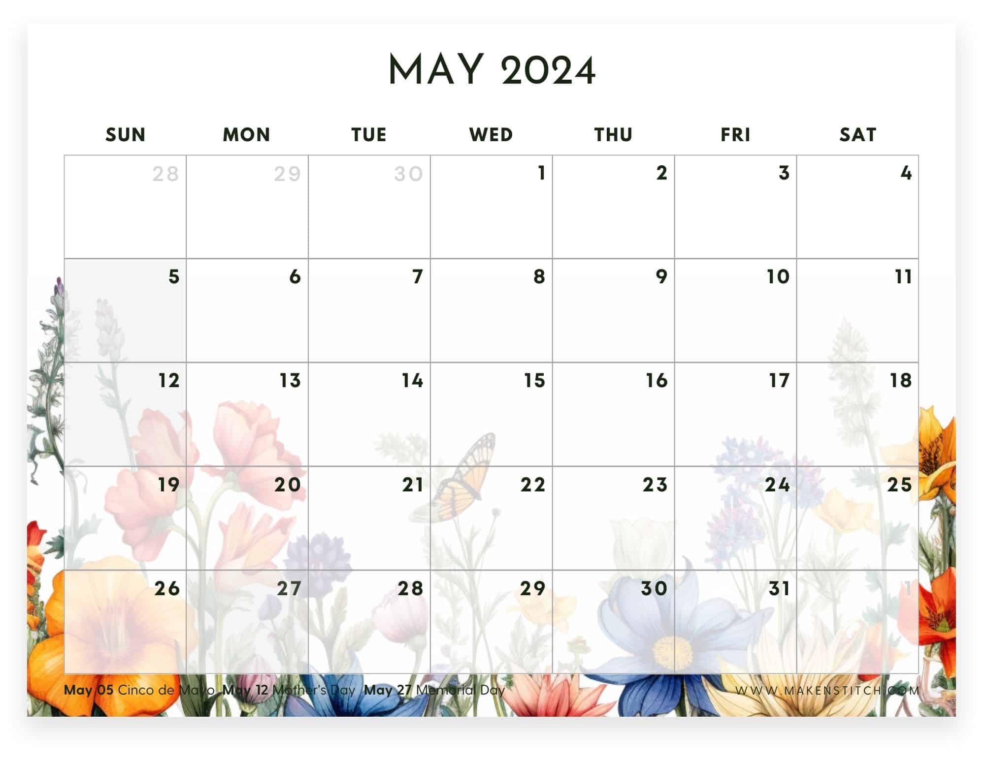 May 2024 calendar free printable makenstitch