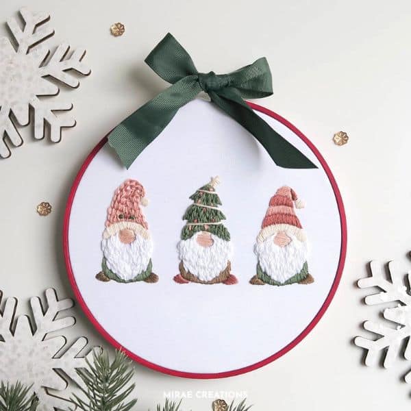 Kit De Broderie De Noël – Motifs Nains De Noël – Pour Débutants Adultes – Inclus Tissu, Fils, Aiguille, Cercle – Décoration Hivernale