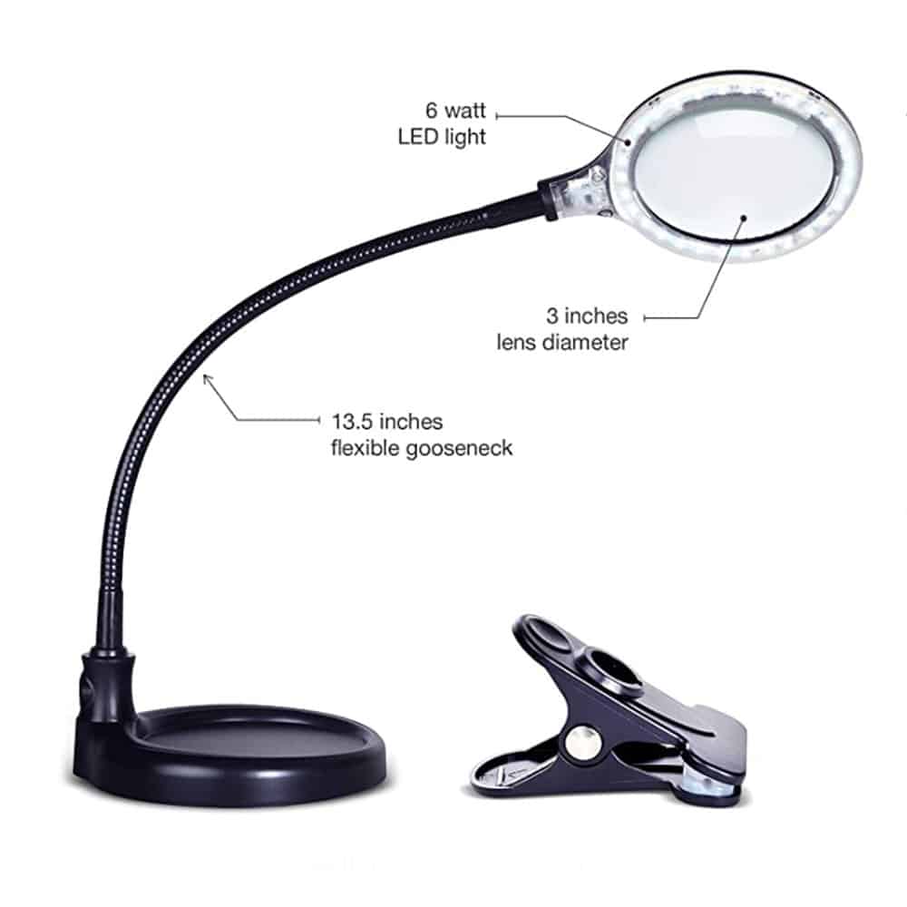 Embroidery Cross Stitch Tools Large Magnifier Folding Hand held 2LED Light  Lamp 5.5 Inch Lens Best Hands Free Magnifying Glass