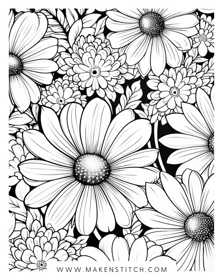 Flower Coloring Pages for Kids and Adults (Free Printables) - Makenstitch