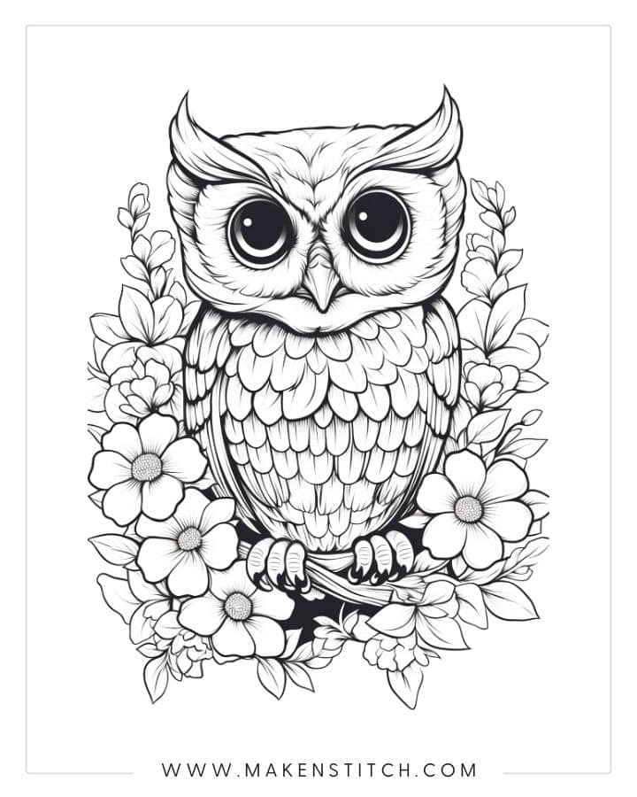 Owls Coloring Pages for Kids and Adults - Makenstitch