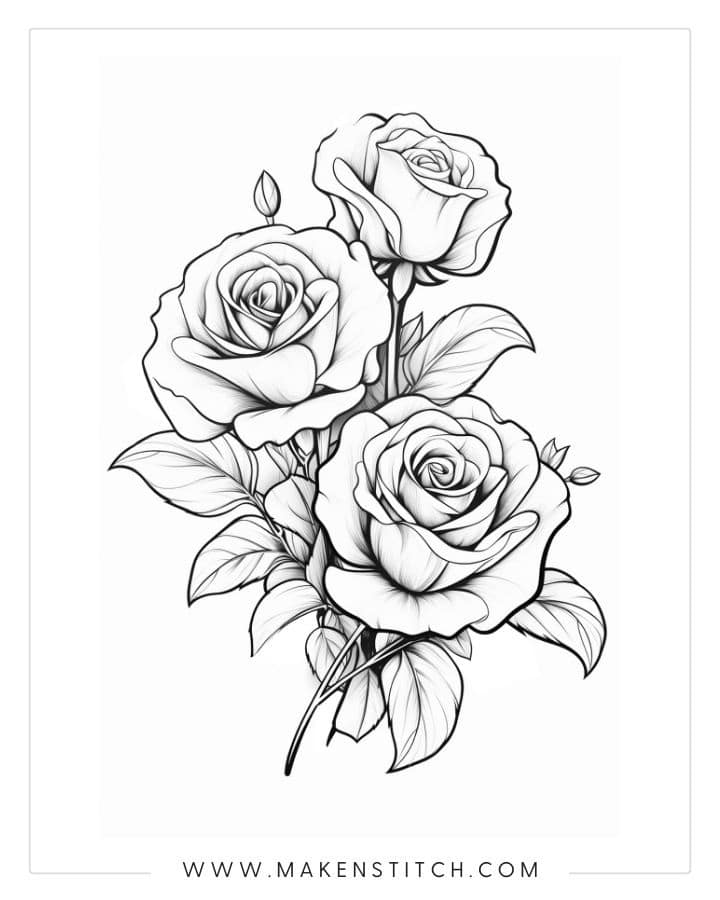 Roses Coloring Pages for Kids and Adults - Makenstitch