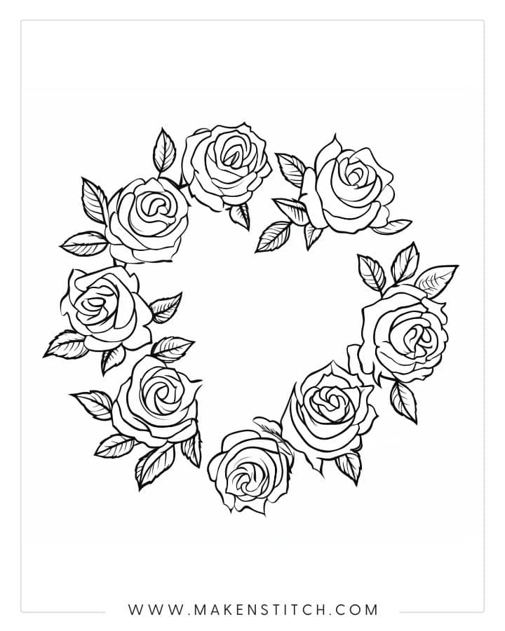 hearts and roses coloring pages