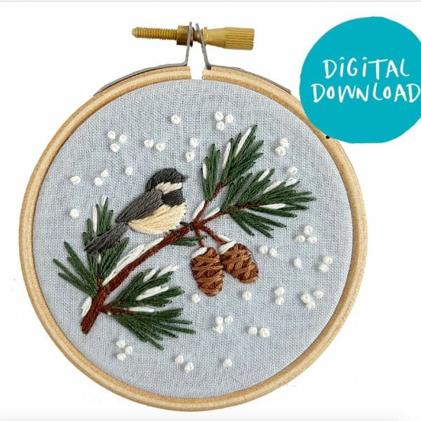 Wool Applique Pattern Kit Christmas Just Starting to Snow Again wall  hanging winter folk art snowflake chickadees bird