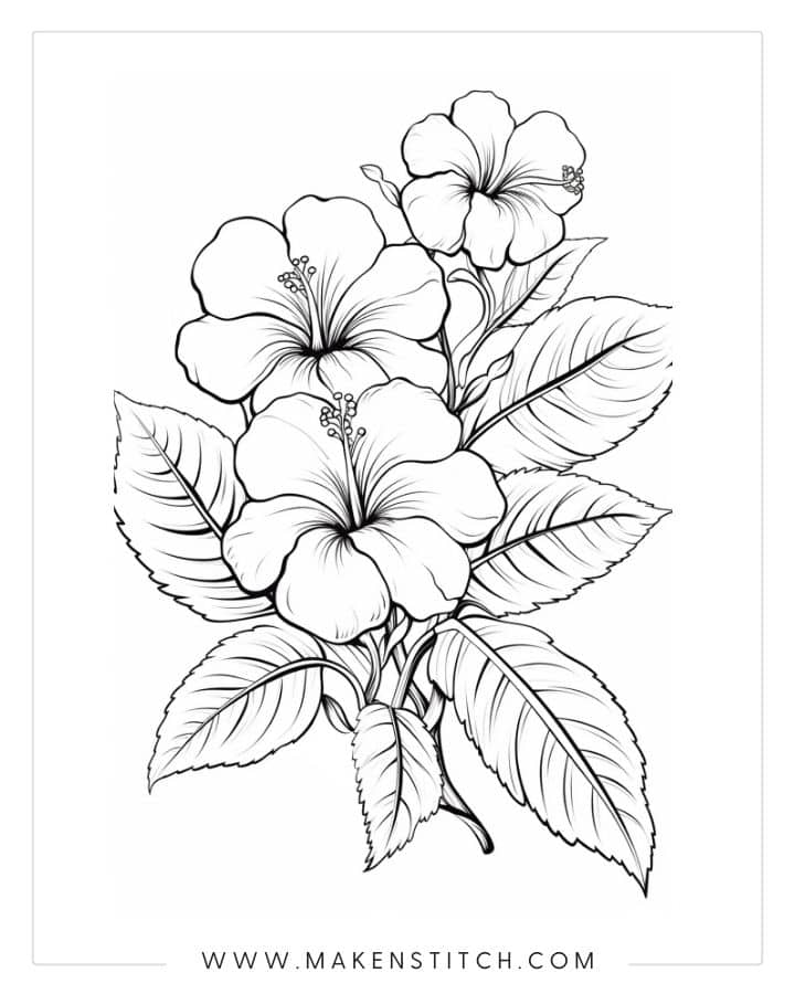 Hawaiian Flowers Printable Coloring Pages