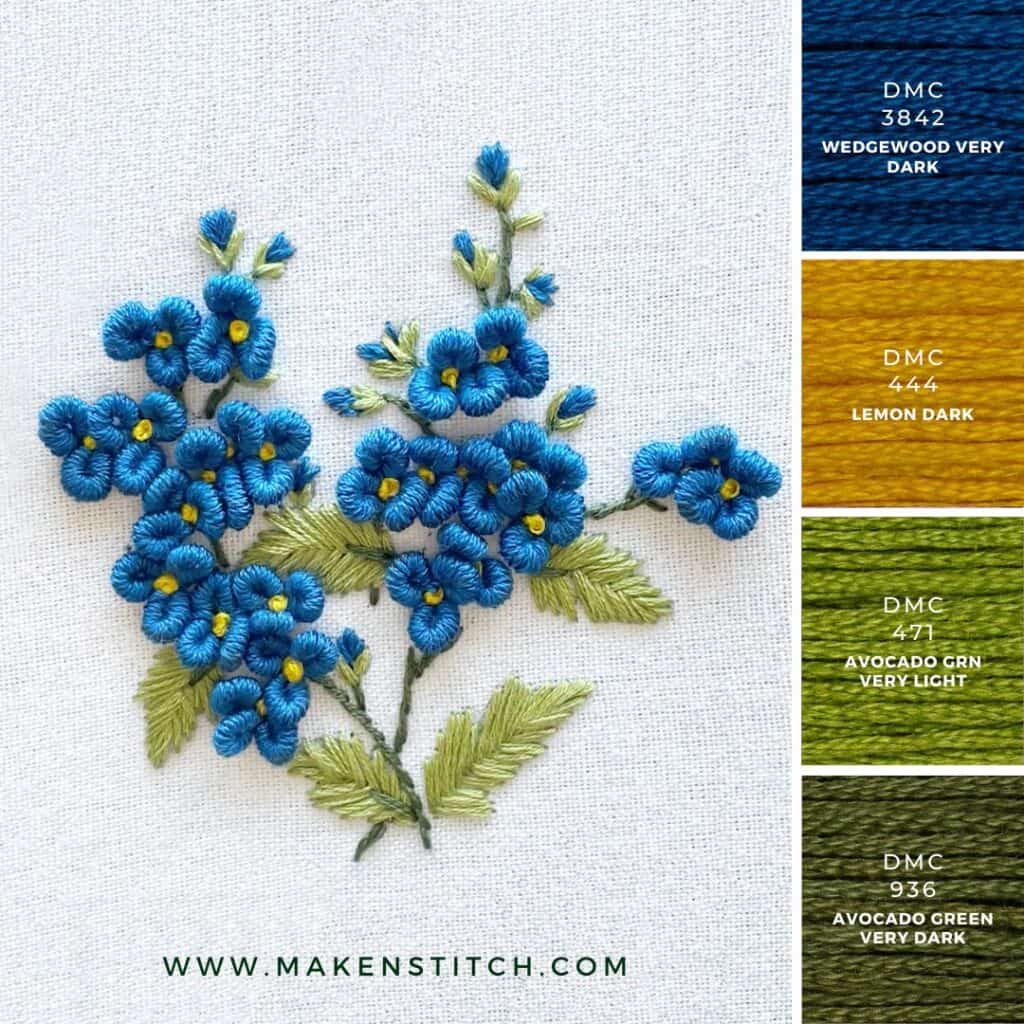 Blue And Yellow Phoenix - Embroidery Color Palette (With Thread Codes)
